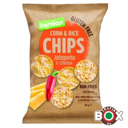 Benlian Rizs és kukorica chips 50g, Jalapeno paprikás - Sajtos