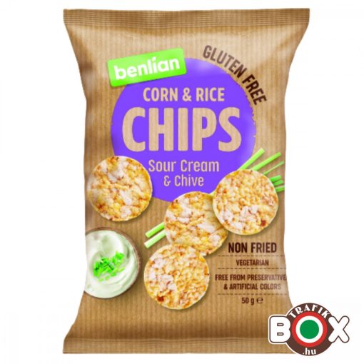 Benlian Rizs és kukorica chips 50g, Tejfölös-Snidlinges