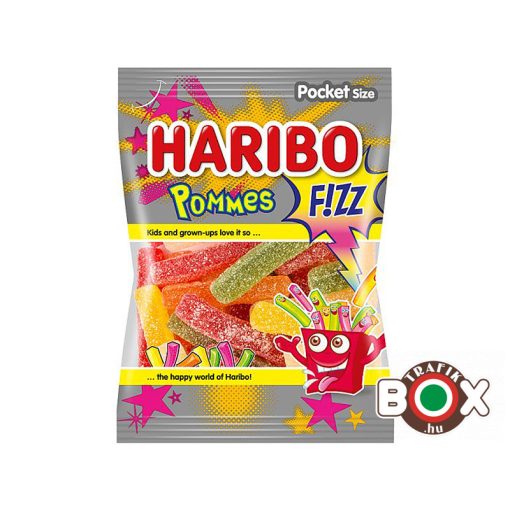 HARIBO Pommes FIZZ Gumicukor, savanyú hasábburgonya vegyes gyümölcs ízű 100 g