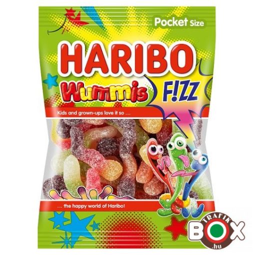 HARIBO Wummis FIZZ Kukacok vegyes gyümölcs ízű savanyú Gumicukor 100 g