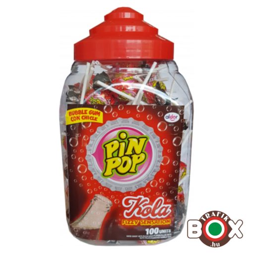 PIN POP Cola ízű nyalóka rágóval 100 db × 17g